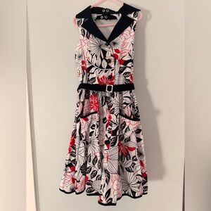 Weissman Black White and Red Floral Fit-and-Flare Dress